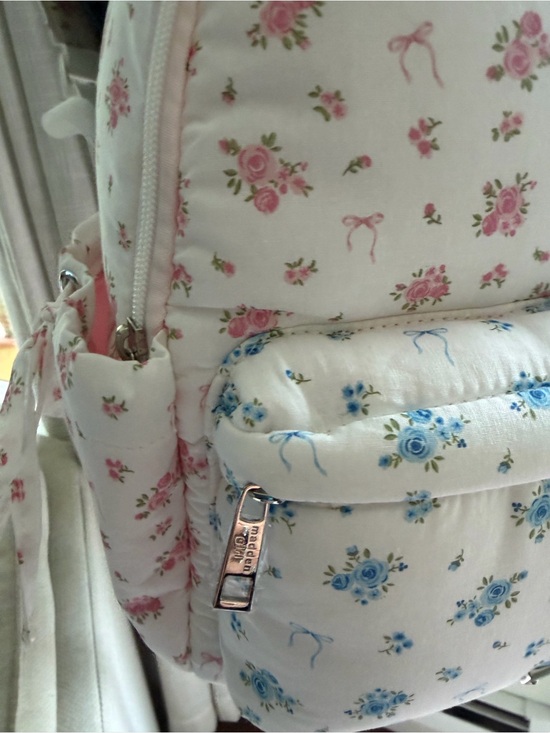 Floral Backpack in Pink and Blue - Charming Cotton Print main image 4